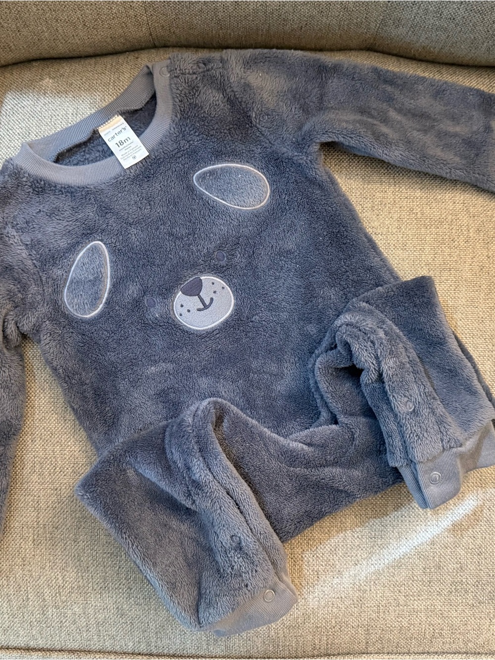 Carter's Plush Gray Blue Bear One-Piece Sleep Pajamas